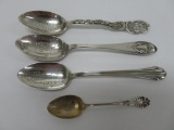 Four Sterling souvenir Spoons, Waukesha, Scott Co Bank and Shriners Baltimore