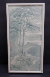 Fabulous Hunter Tile, framed, attributed JG Low Co, Arthur Oscorne, c 1880, 12 1/2