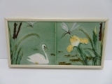 Two part Swan and dragonfly art tile, framed 6