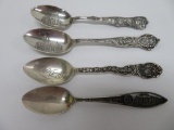 Four Sterling souvenir Spoons, Waukesha Wis and Post Office advertising