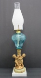 Double Cherub base oil lamp