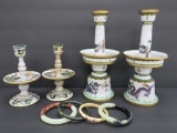 Oriental cloisonne type bracelets and candleholders