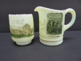 South Dakota toothpick holder and Native American Scalping Act creamer, custard glass