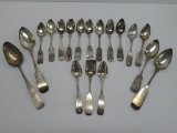 17 pieces of assorted coin silver spoons