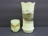 South Dakota souvenir custard glass, Railroad and Street Scene