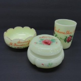 Three North Dakota custard glass souvenir pieces