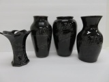 Four Black Glass Vases from Worlds Fair Century of Progress