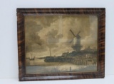 Framed Print, Windmill Scene, Harbor, 24