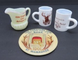 1901 & 1902 Fraternal Elks souvenirs, mugs, creamer and pin