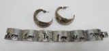 Silver 925 bull fighting bracelet and earrings