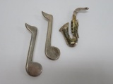 Musical notes and saxaphone pins, Mexico 925