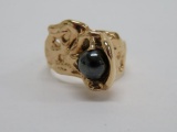 Modernist 14K yellow gold ring with hematite bead, size 5