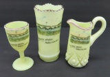 Three Hubbletown Wis, Concrete Bridge, souvenir picture custard glass pieces