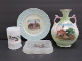 Four Iowa Souvenir items, china and glass