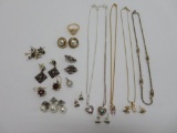 Assorted necklace and earrings, size 11 opanl and CZ ring