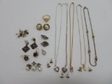 Assorted necklace and earrings, size 11 opanl and CZ ring