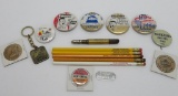 Waukesha advertising pins, pencils and tokens