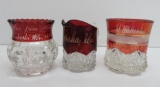 Three Waukesha Wis ruby flash glass toothpick holders and creamer