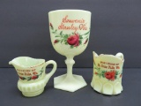 Stanley and St Croix Falls Wisconsin custard glass souvenirs, stemmed glass and creamers