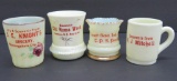 Four souvenir and advertising toothpick holders, custard glass