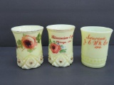 Three Custard glass tumblers, souvenirs early 1900's