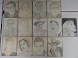 13 signed original sketches, actor and actresses 1920-1940's