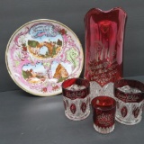 Four pieces of Mackinac Island souvenirs, china and ruby flash