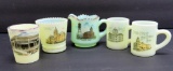Five great pictoral souvenir custard glass toothpick holders and 2