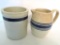 Blue banded stoneware beater jar and pitcher