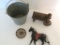 Cast iron tractor and horse toy