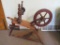 Wooden spinning wheel and wool carters, 14 1/2