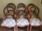 Set of Six balloon back, nut carved chairs with upholstered seats