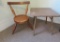 Child wood table, distressed and cedar three legged stool