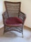 Ornate ball and clawfoot Wicker side chair with upholstered seat