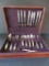 45 pieces of Community Plate Bird of Paradise flatware set in wooden storage box