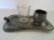 Early match holder and tray and Stoughton Advertising shot glass