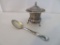 Sterling silver Columbia condiment covered dish and sterling Christmas spoon with enamel inlay