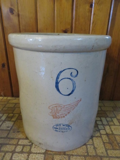 6 gallon Red Wing Crock, hairlines and staining noted