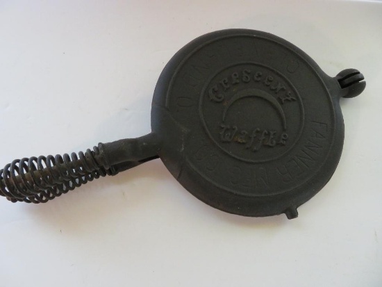 Crescent #8 cast-iron waffle iron, Fanner Mfg Co Ohio