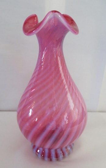 Cranberry glass vase, 10 1/2"