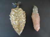 Two vintage glass Christmas ornaments, pine cone and clown