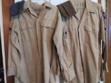 Military khaki shirts with patches and Garrison Hats