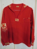 Vintage Red and White wool Sailor top, knot and rank patch