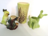 Vintage vase and planters, Haeger figural deer and parrot,