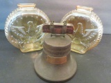 3 Vintage Banks, glass Eagles and Liberty Bell with First National Bank, Columbus Wis advertising