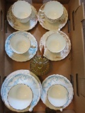 Six cups and saucers, marmalade and tea plates