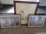Three pieces of wildlife art framed
