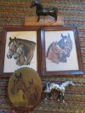Horse figurine and print lot