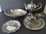 Assorted Silverplate EPNS, bowls, trays, teapot and cream and sugar