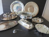 Assorted silverplate serving pieces